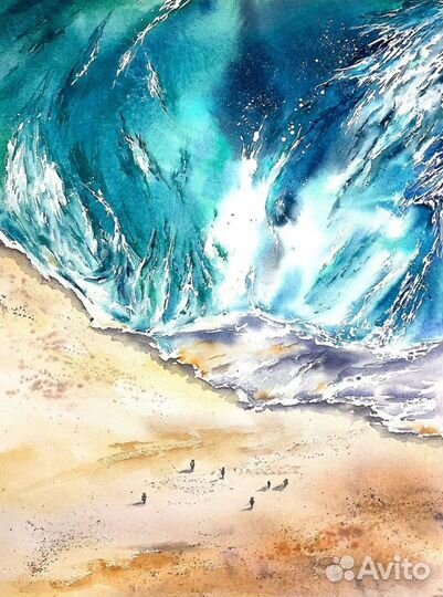 Интерьерная картина Море волна акварель 38х55 см