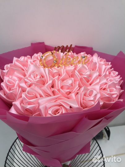 Букет из бабочек и розы из атласных лент