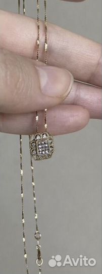 Золотой кулон с бриллиантами на цепочке. 14К