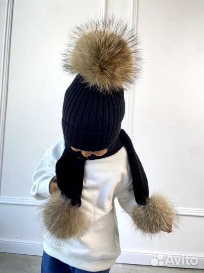 Шапка и шарф с натуральным мехом