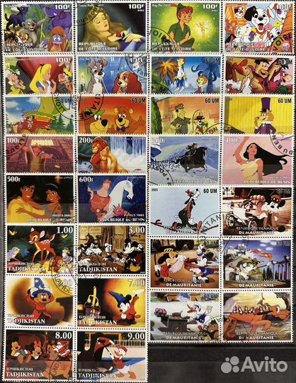 Почтовые марки мультики Дисней, Сказки