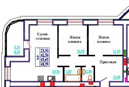 2-к. квартира, 65,6 м², 2/9 эт.