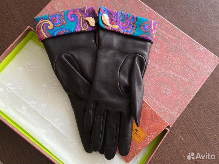 Кожаные перчатки Etro, оригинал, новые