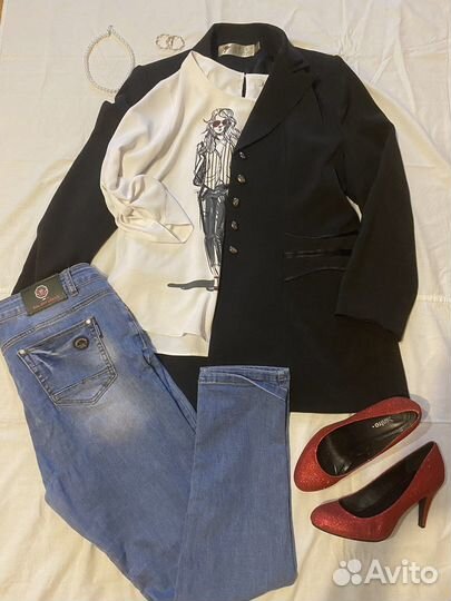 Женские вещи пакетом 50 52 блузка джинсы пиджак