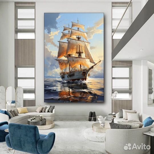 Картина маслом на холсте Корабль с парусами