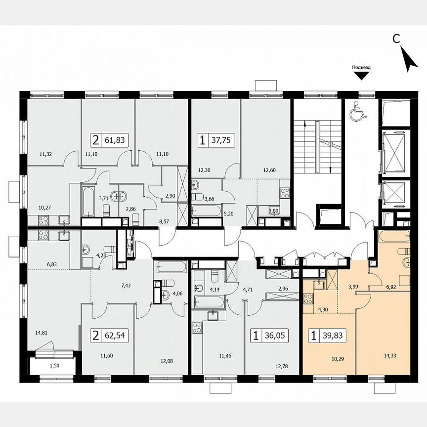 1-к. квартира, 39,8 м², 2/19 эт.
