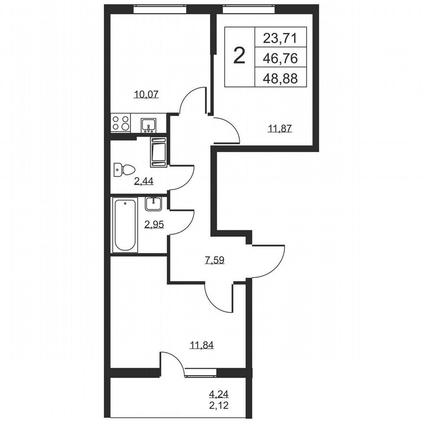 2-к. квартира, 48,9 м², 13/19 эт.