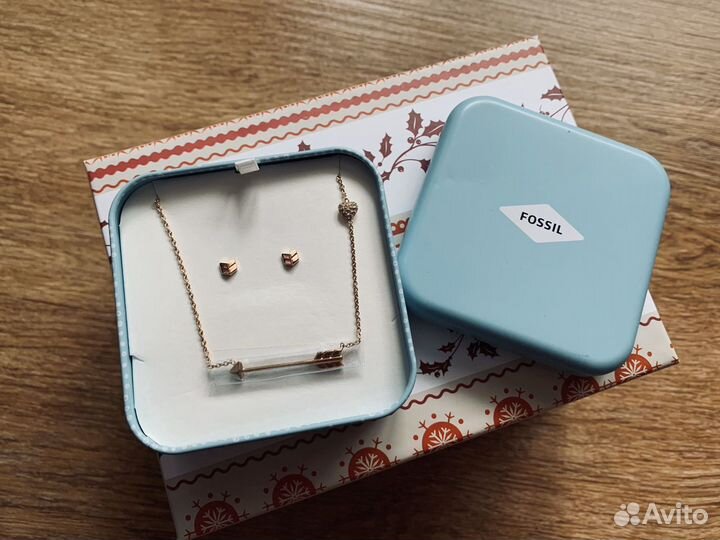 Fossil. серьги, пусеты + подвеска