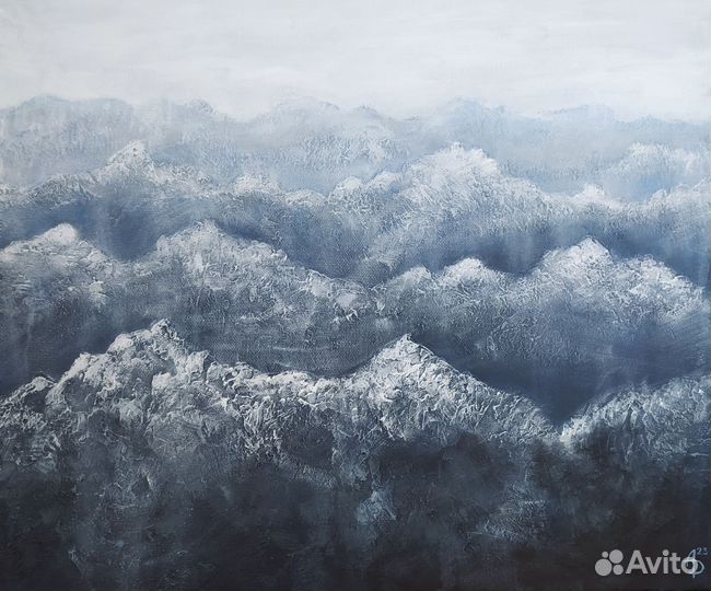 Фактурная картина маслом на холсте горный пейзаж