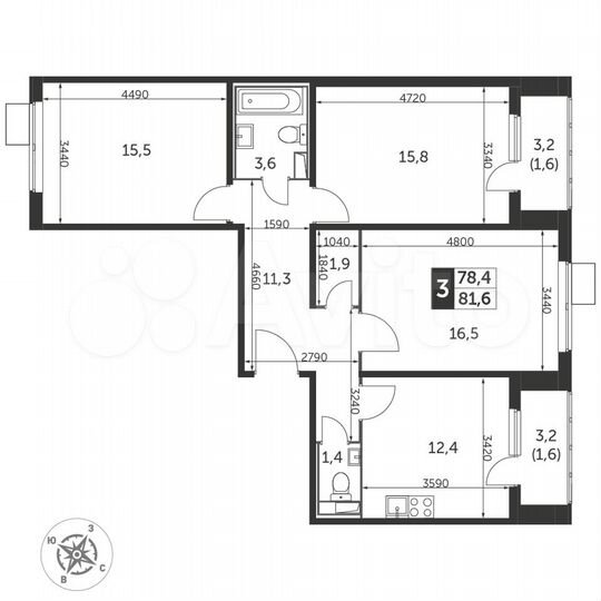 3-к. квартира, 81,8 м², 23/25 эт.