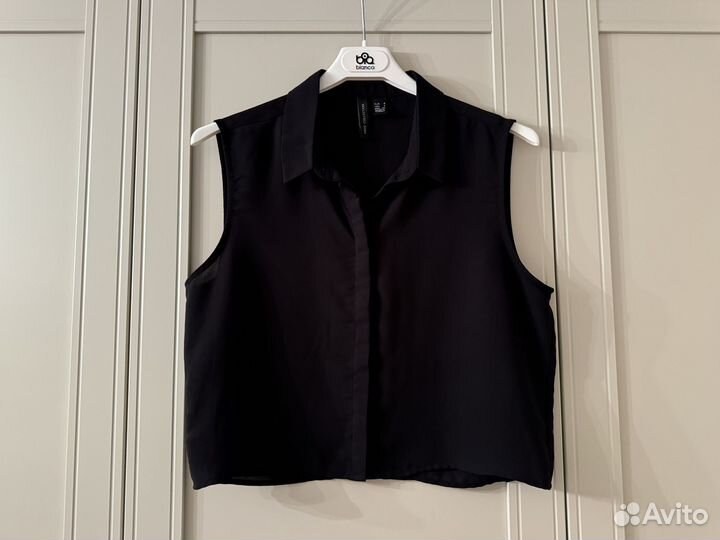 Топ Mango черный шифоновый