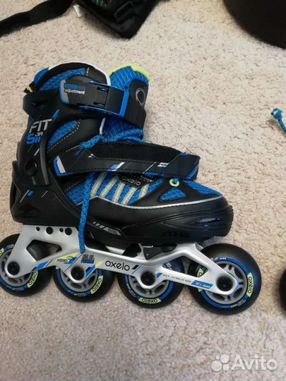Детские раздвижные ролики р.32-35, комплект защиты