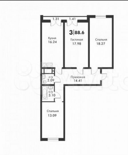 3-к. квартира, 88,6 м², 14/17 эт.