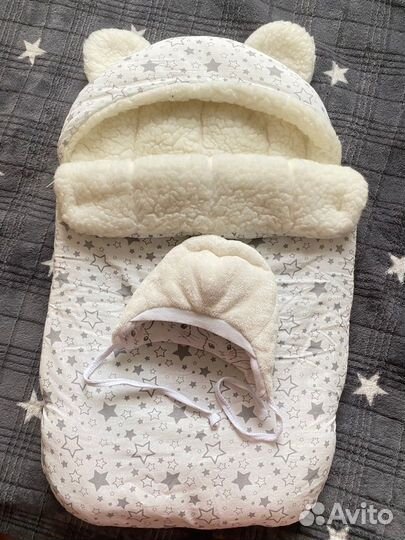 Конверт на овчине +шапочка