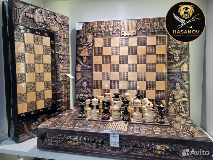 Шахматы нарды шашки 3 в 1 ручной работы