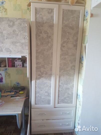 Кровать-чердак (матрас) со встроенным шкафом+шкаф