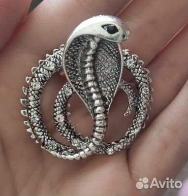 Брошь Серебряная Кобра кристаллы Винтаж