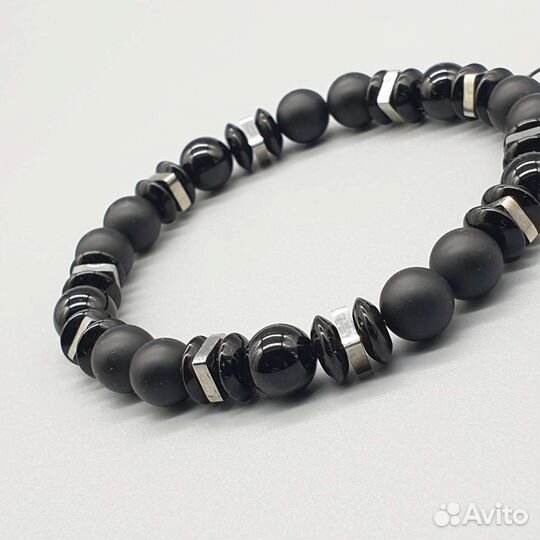 Мужской черный браслет из агата и стали