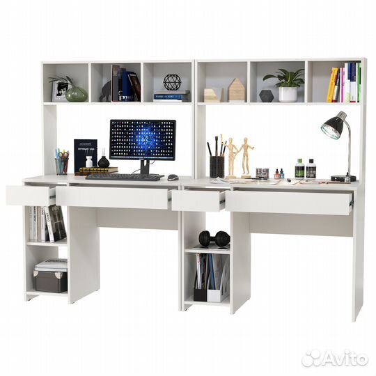 Два компьютерных стола Mobi Комфорт 12.77F цвет белый шагрень, 200х49,8х147 см, ун.сб