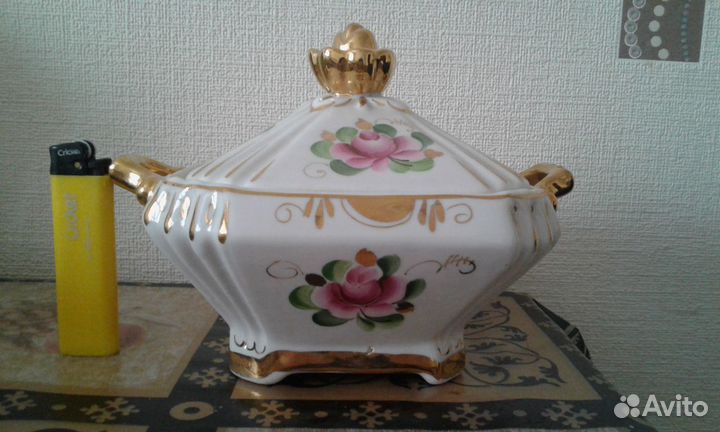 Конфетница (сахарница) Гжель розовая СССР