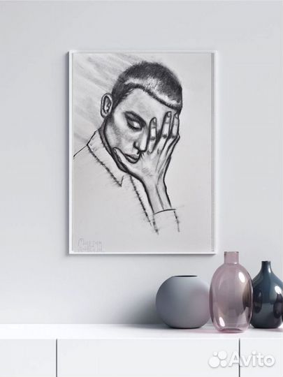 Рисунок углем на акварельной бумаге