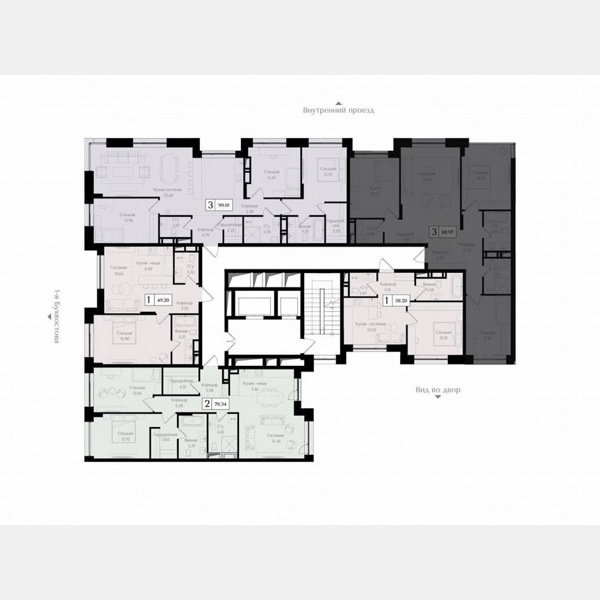 3-к. квартира, 89 м², 13/17 эт.