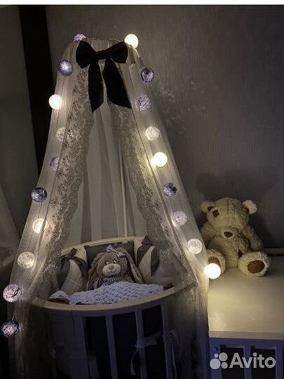 Бортики в детскую кроватку сатин и балдахин