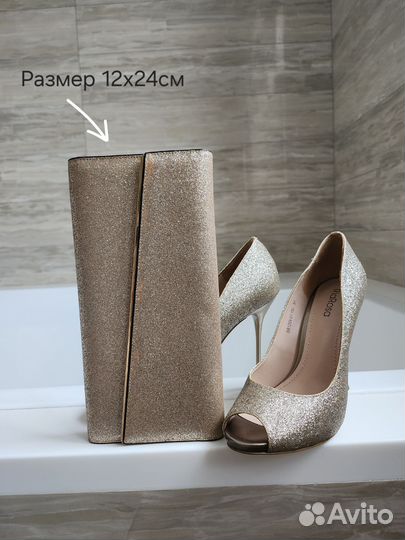 Золотые женские туфли 37 размер и золотой клатч