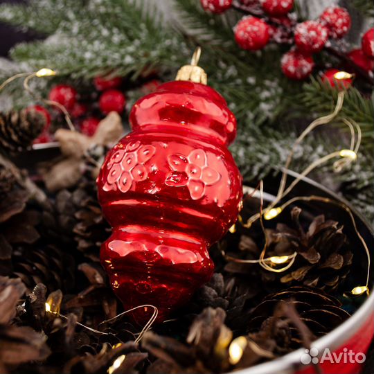 Стеклянная елочная игрушка «Фонарик» красный глянц