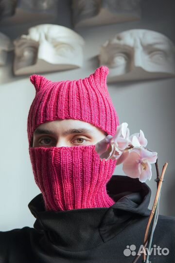 Балаклава чёрная, с ушками, с рожками, капюшон