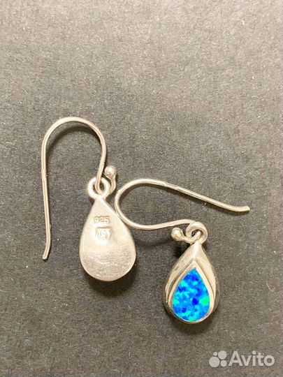 Серьги с голубым опалом серебро 925 проба