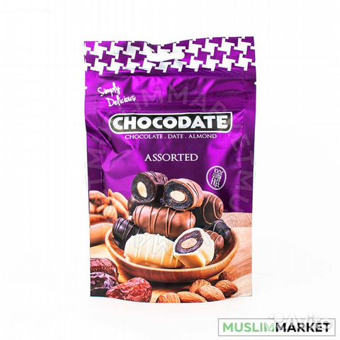 Конфеты Chocodate финики с миндалем и карамелью в шоколаде дой пак, 100гр