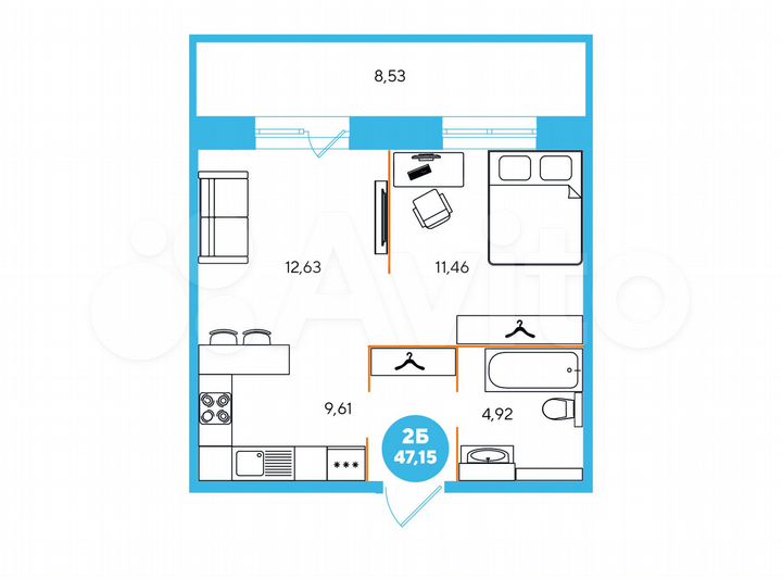 2-к. квартира, 47,2 м², 14/15 эт.