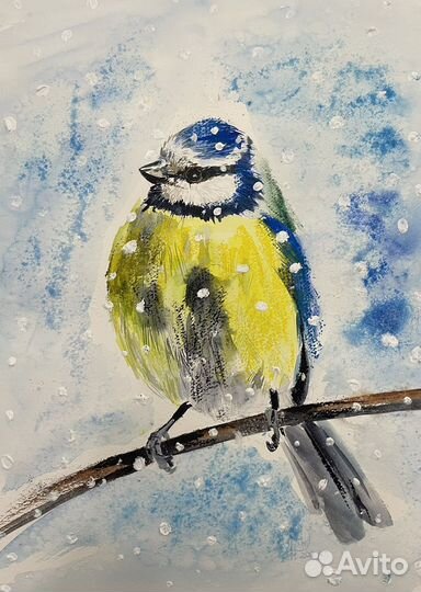 Синичка акварелью