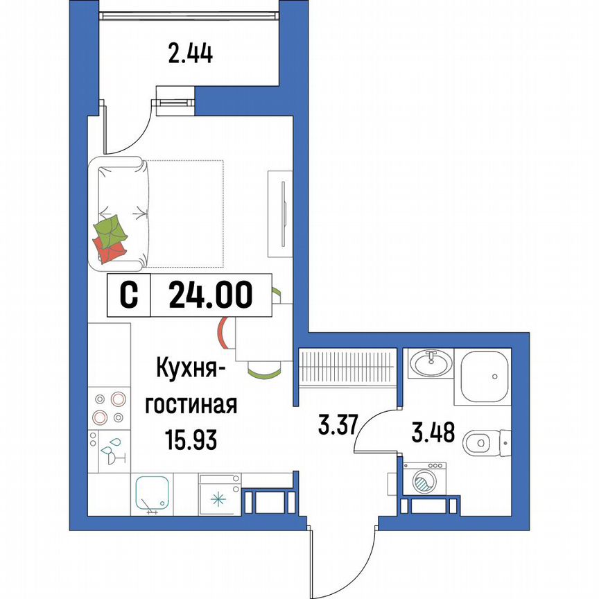 Квартира-студия, 24 м², 14/16 эт.