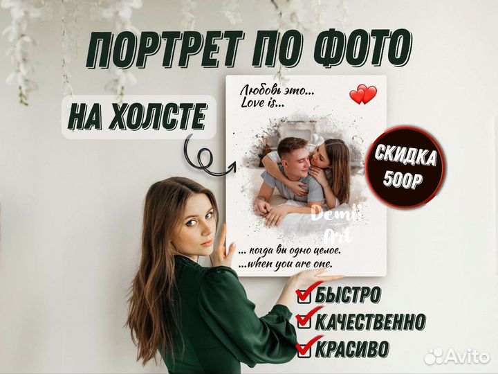 Портрет по фото/ Арт портрет/ Печать на холсте