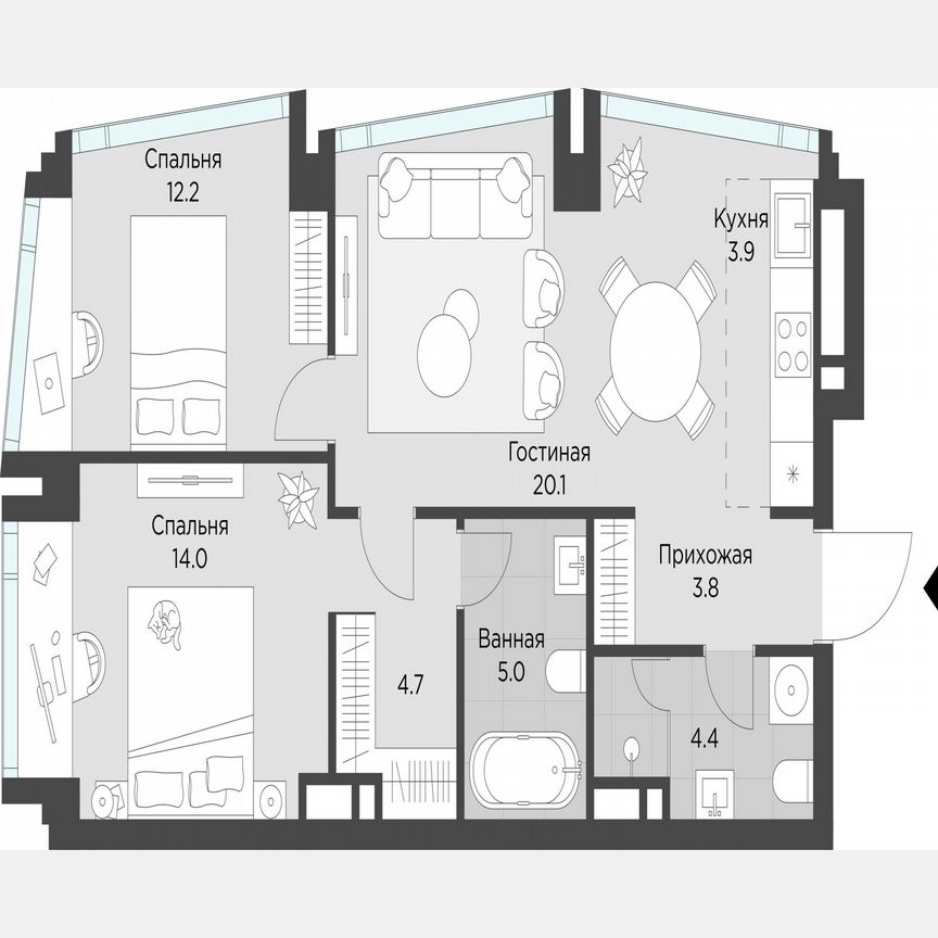 2-к. апартаменты, 68,4 м², 15/17 эт.