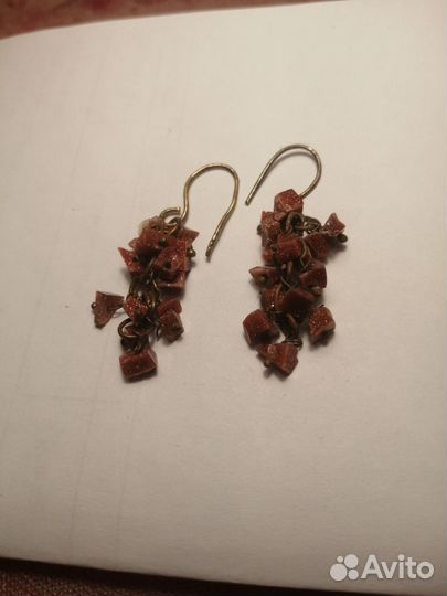 Серьги с авантюрином. СССР. Винтаж