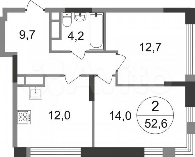 2-к. квартира, 52,6 м², 10/17 эт.