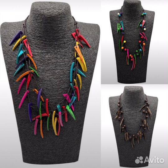 Новое колье бусы этно бохо 3 цвета дерево