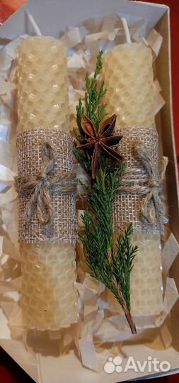 Свечи новогодние в эко стиле из вощины