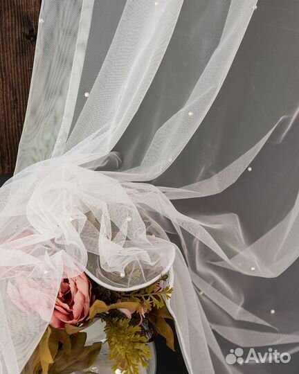 Тюль с жемчужинками Грейс Айвори