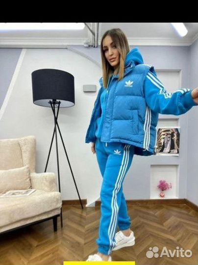 Спортивный костюм женский на флисе тройка adidas