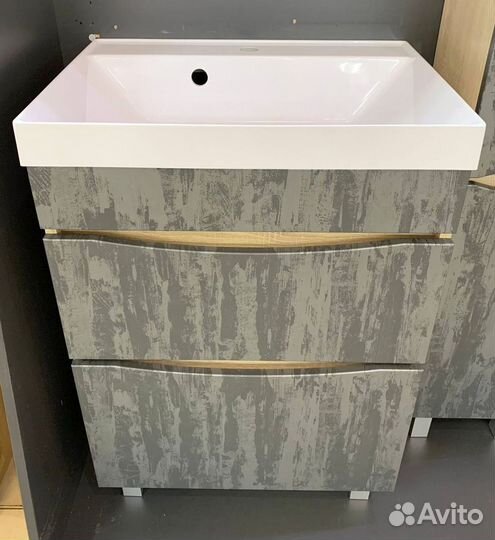 Тумба с раковиной напольная, графит бетон