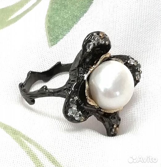 Кольца 17,5, 19 с жемчугом серебро К046