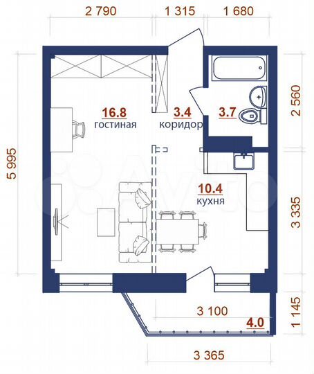 1-к. квартира, 38,3 м², 7/10 эт.