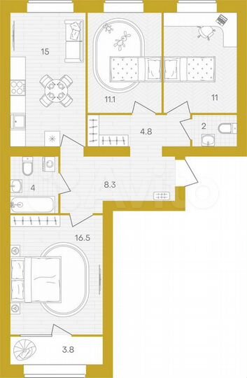 3-к. квартира, 76,5 м², 8/10 эт.