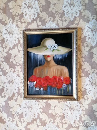 Картина маслом Дама в шляпе (фея дождя) девушка