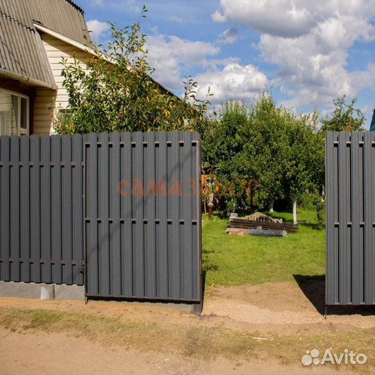 Забор штакетника с калиткой и воротами Жигулевск