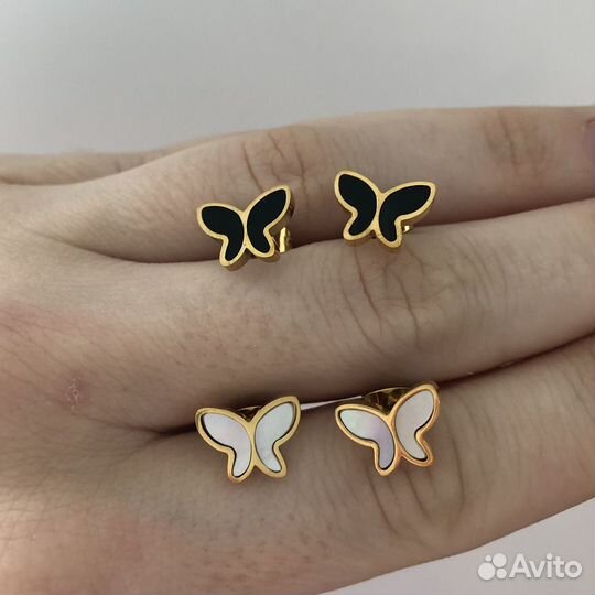 Серьги пусеты гвоздики бабочки стиль Van Cleef